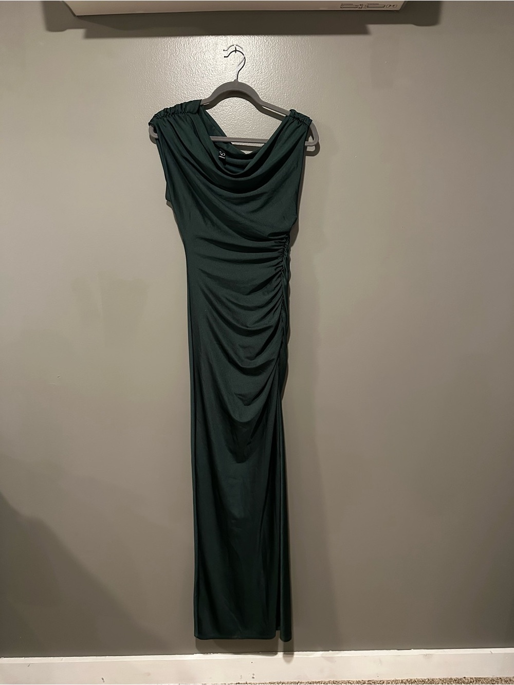 Windsor Dark Green Ruched One-Shoulder Maxi Dress